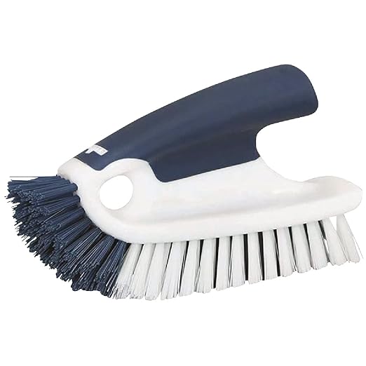 Unger Cookware and Bakeware Dish Scrubbing Brush with Scraper, Kitchen and Dish Washing Scrubber, Non-Slip Cleaning Supplies, Tackle Stuck-On Food in Baking Dishes, Dishwasher Safe