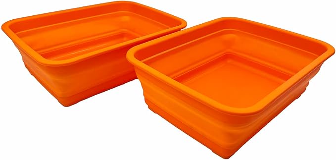 SAMMART 8L (2.1 Gallon) Set of 2 Collapsible Tub - Foldable Dish Tub - Portable Washing Basin - Space Saving Plastic Washtub (Orange)