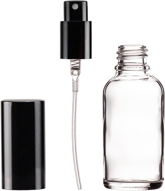 YIZHAO Clear Glass Spray Bottles 1oz, with Small Fine Mist Spray, Metal Cap, Refillable for Essential Oil,Travel,Cleaning,Perfume,Aromatherapy,Makeup – 24 Pcs