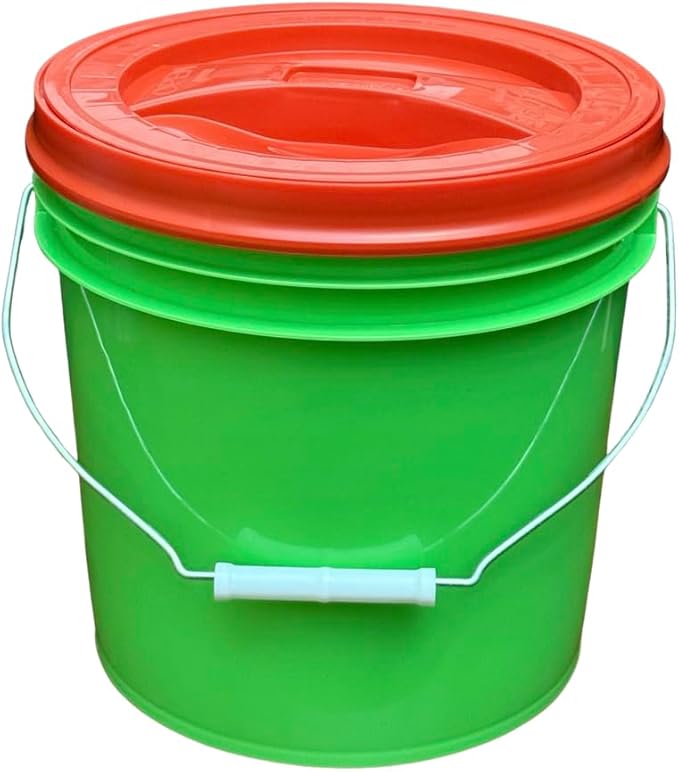 House Naturals 2 Gallon Food Grade - BPA Free Made in USA Buckets Lime Color pails with Screw On Gasket Lids (5, Lime - Red lids)