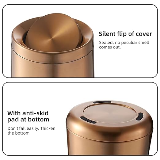 8L/2.1GALbrass Garbage can with Swing lid，Brushed Nickel Gold Trash can,Matte Gold Trash can for Bathroom,Powder Room,Bedroom,Laundry Room (Rose gold-32-8l)