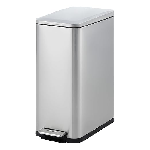 Garvee 13 Gallon Kitchen Trash Can, Stainless Steel Step Garbage Bin with Soft-Close Lid & Removable Bucket, Fingerprint Proof, Slim for Narrow Spaces, Bathroom or Office