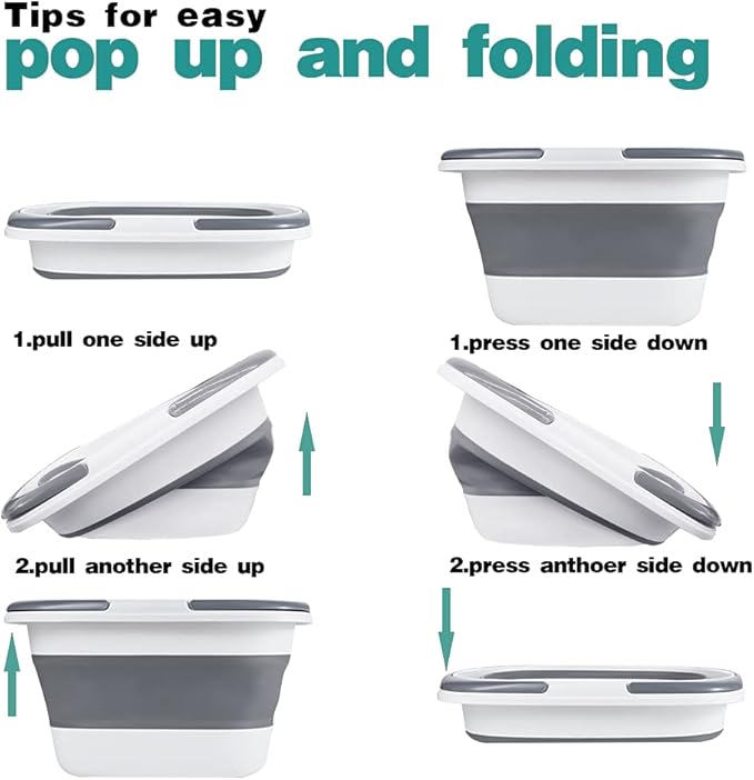 2 Pack Large Collapsible Mop Bucket 4.2 Gallon(16L) with Handle for House Cleaning, Space Saving Outdoor Multiuse Foldable Water Pail for Camping, Fishing, RV(2, Grey)
