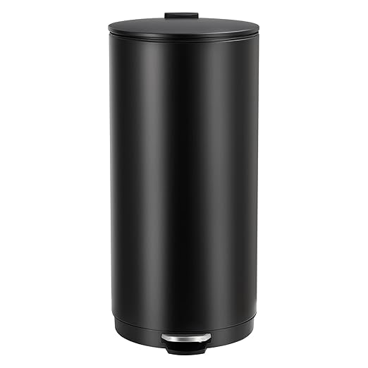 Garvee 8 Gallon Round Trash Can, 30L Modern Garbage Can with Soft Close Lid and Foot Pedal, Removable Inner Bucket for Living Room, Office, Bathroom, Kitchen, Black