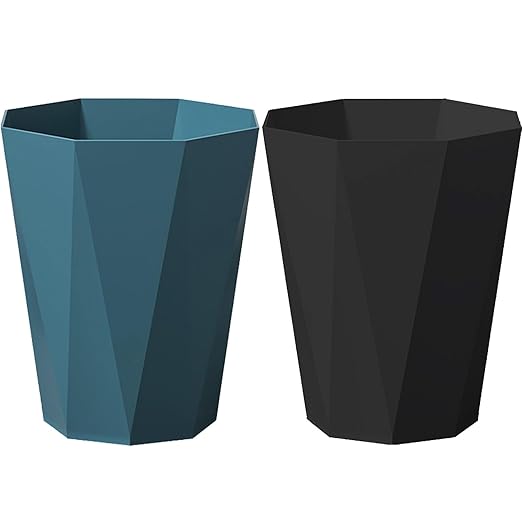 2 Pack Bathroom Trash Can 2.6 Gallon Small Garbage Can Waste Basket for Bedroom Office Dorm, Blue Black
