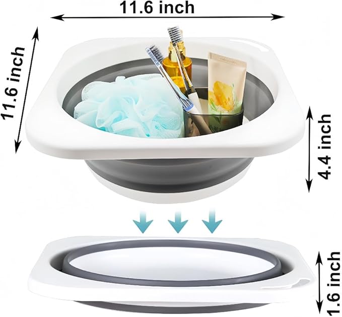 2 Pack Portable Folding Wash Basin, 1.4 Gallon Lightweight Collapsible Sink, Camping Dish Tub, RV, Travel, Space-Saving and Easy to Store (Grey, 2 Pack)