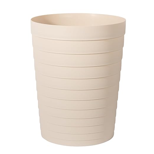 UUJOLY Small Bathroom Trash Can Wastebasket, Plastic Garbage Bin Container Basket for Bathrooms, Laundry Room, Kitchens, Offices, Kids Rooms, Dorms, Beige, 1.8 Gallon