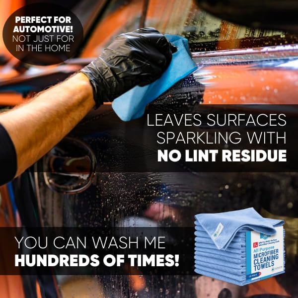 MW Pro Multi-Surface Microfiber Towel – 12 Pack | Premium Cleaning Cloth | Clean, Buff, Dust, Polish, Absorb | Large 16"x16" (Blue)