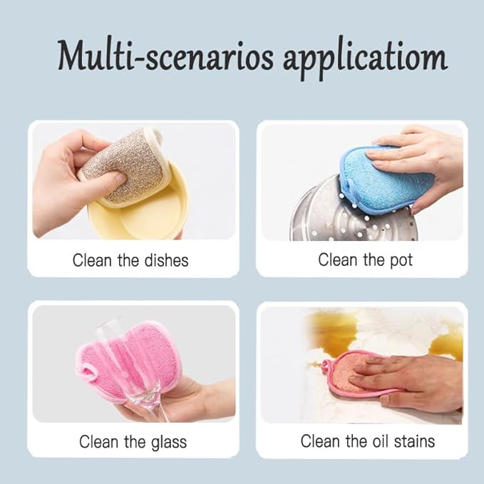 Dish Sponge Kitchen Sponges,Scrub Sponges,Double Sided Cleaning,Non Scratch,Ultra fine Fiber Wiping+Stainless Steel Wire to Remove Stubborn Stains,Durable Thickening (Large 6-Pack)