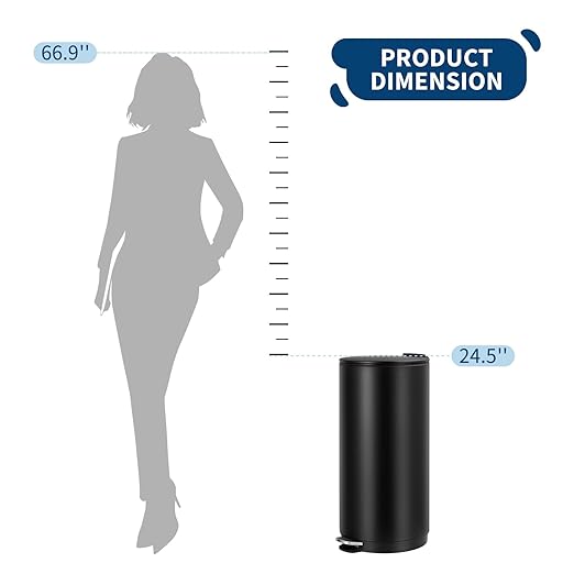 Garvee 8 Gallon Round Trash Can, 30L Modern Garbage Can with Soft Close Lid and Foot Pedal, Removable Inner Bucket for Living Room, Office, Bathroom, Kitchen, Black