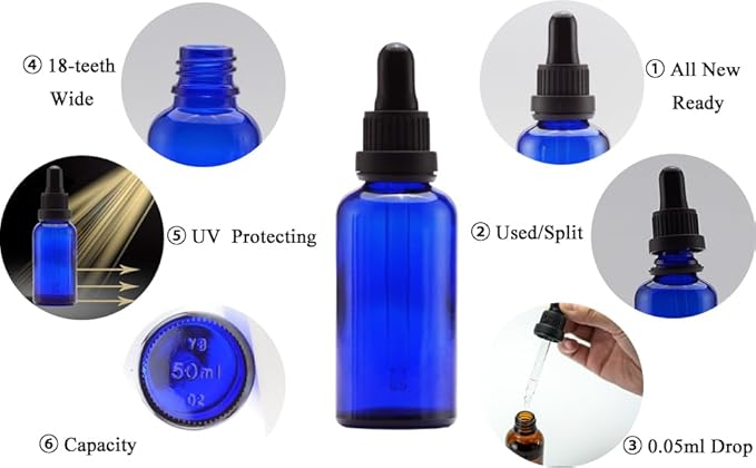 YIZHAO Blue Glass Dropper Bottle 2oz, Tincture Bottles with Glass Dropper, for Essential Oils, Aromatherapy, Cosmetic, Laboratory, Pharmacy, Liquids, Travel –12 Pcs