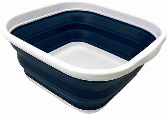 SAMMART 5.5L (1.4 Gallons) Collapsible Tub - Foldable Dish Tub - Portable Washing Basin - Space Saving Plastic Washtub (White/Indigo)