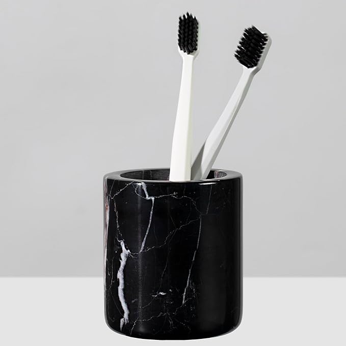 Elegant Black Marble Bath Essentials - Elevate Your Bathroom with Luxurious, Timeless Design,Marble Bath Accessories, Craftsmanship (Toothbrush Holder)