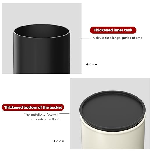 2.4GAL Off White Metal Garbage Can, Double-Layer with Inner Layer,Small Bathroom Trash Can with FILP Lid for Bedroom,Office,Hotel,Bank