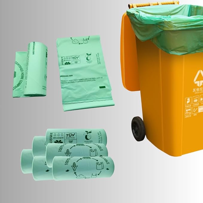 100% Certified Home Compostable Trash Bags, 55 Gallon, 60 Count, 1.5 Mils Extra Thick 38 x 56 Inches, 208 Liter, Compostable Liners, ASTM D6400 EN 13432 US BPI & OK Compost Home Certified