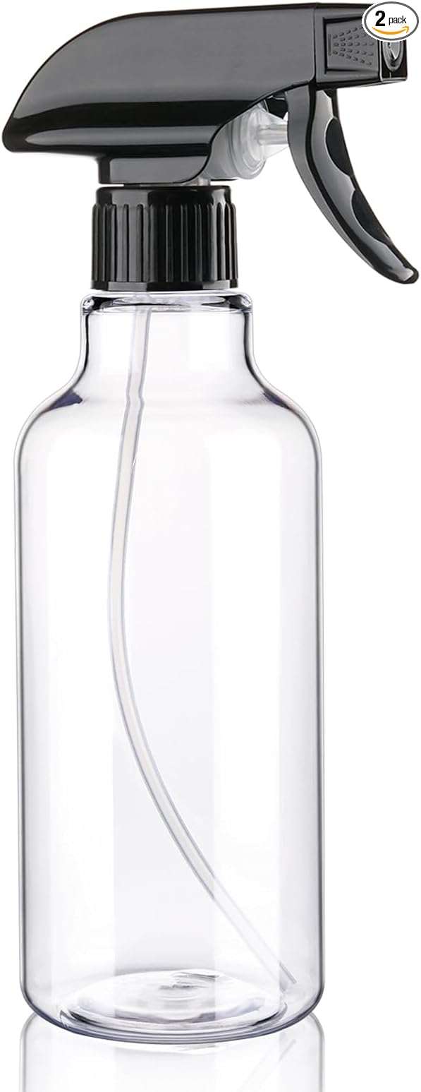 Spray Bottles Plastic Spray Bottle for Hair Mist/Stream Heavy Duty Empty Spray Bottles for Cleaning Solutions, Plants, Cooking (16.9oz-BlackClear)