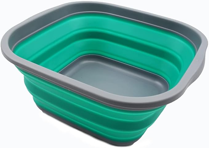 SAMMART 5.5L (1.4 Gallons) Collapsible Tub - Foldable Dish Tub - Portable Washing Basin - Space Saving Plastic Washtub (Dark Grey/Bluish-Green, 1)