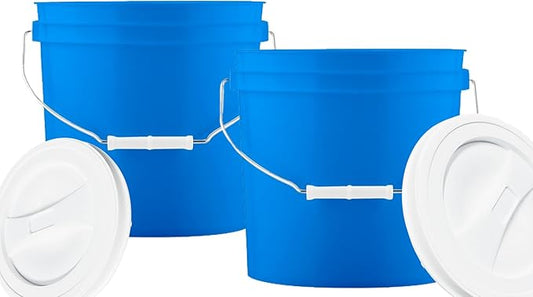 House Naturals 2 Gallon Food Grade BPA Free Made in USA Blue Bucket Container with White Screw on Lid (Pack of 2)