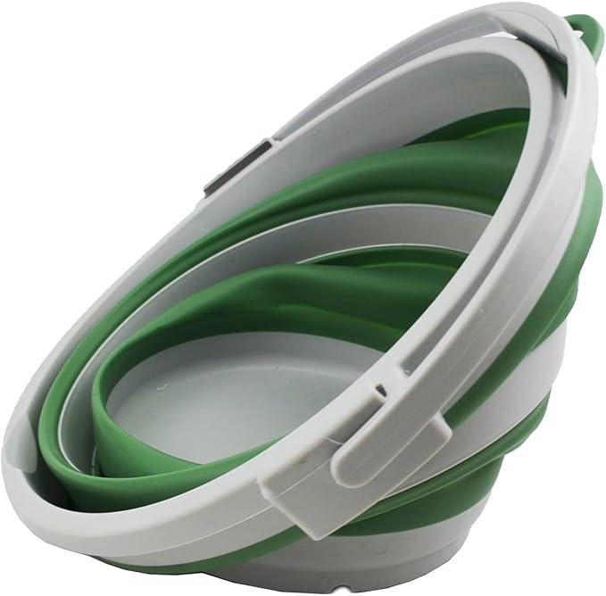 SAMMART 10L (2.64Gallon) Collapsible Fishing Bucket with Locking Lid - Portable Plastic Water Pail - Space Saving Outdoor Waterpot - Trunk Organizer for All Types of Vehicles (Grey/Dark Sea Green)