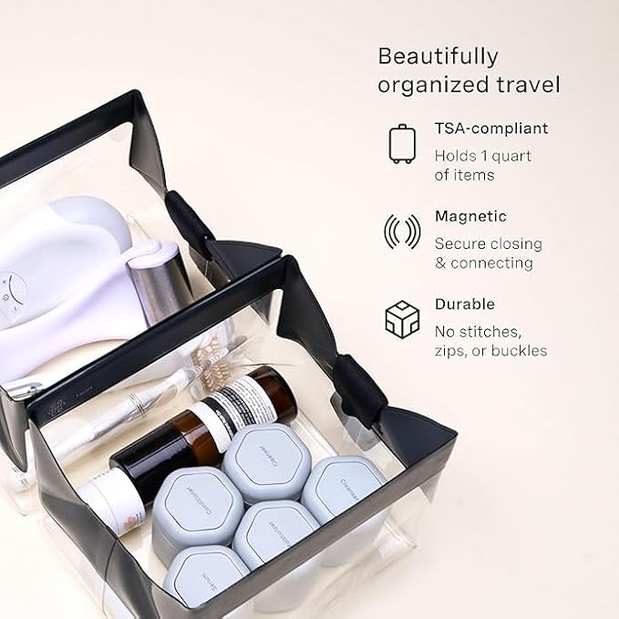 Cadence Parcel - Clear Dopp Kit with Magnetic Closure - Durable and Leak-Resistant Travel Toiletry Kit - Modular Design - Hygiene Bag for Travel Essentials - 4 Qt - Ink