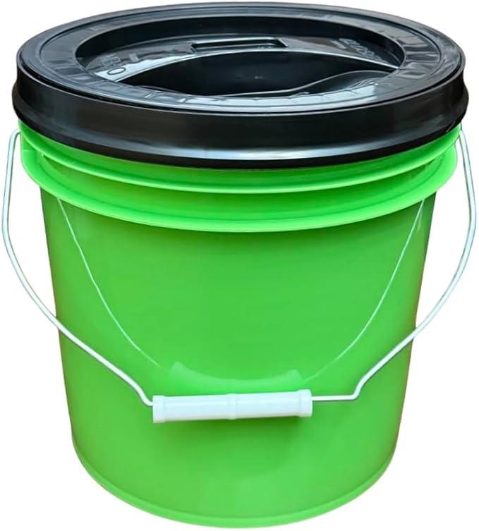 House Naturals 2 Gallon Food Grade - BPA Free Made in USA Buckets Lime Color pails with Screw On Gasket Lids (3, Lime - Black lids)