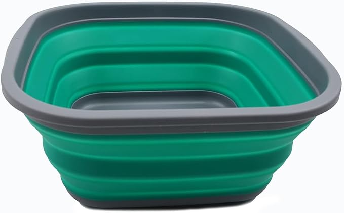 SAMMART 5.5L (1.4 Gallons) Collapsible Tub - Foldable Dish Tub - Portable Washing Basin - Space Saving Plastic Washtub (Dark Grey/Bluish-Green, 1)