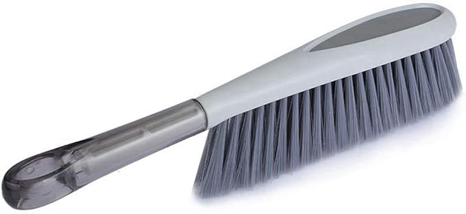 Hand Broom, 14 inch Large Counter Duster, Slightly Stiff Plastic Bristle Brush with Long Handle, Sweep for Furniture, Floor, Bench, Carpet, Woodworking, Patio, Home, Shop(Gray, 14 inch)