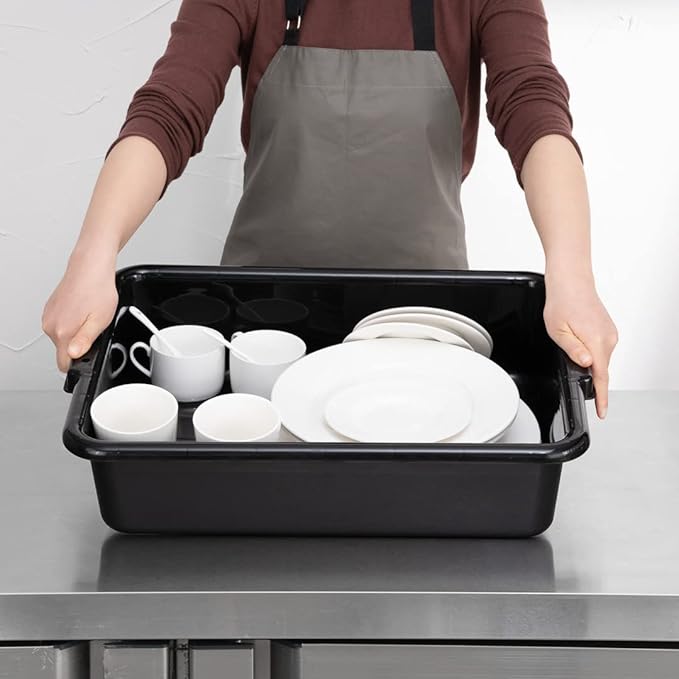 Restaurantware TUB ONLY: RW Clean 21.25 Inch x 15.7 Inch Bus Tubs 12 Regular Bus Boxes - Lids Sold Separately With Handles Black Plastic Restaurant Tubs Heavy-Duty For Kitchen Organization