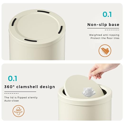 4 Gallon/15L Metal Trash Can with Lid, Bathroom Garbage Can Flipping Lid, Modern, Powder Room, White Waste Baskets, for Bathroom, Commercial, Kitchen, Office, Hotel (15L-White)