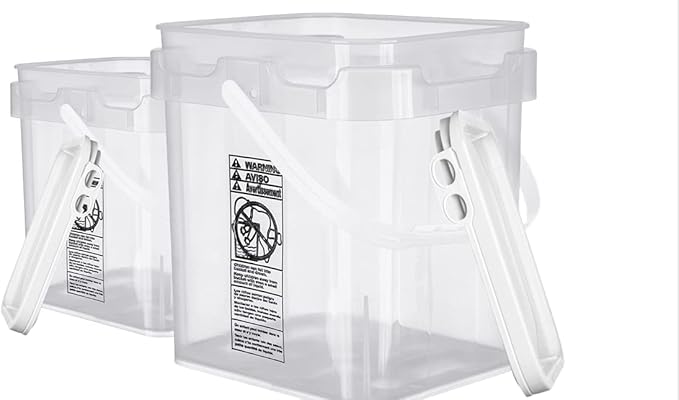 House Naturals 4 Gallon Food Grade Plastic Square Clear Bucket Pail with lid Container (Pack of 2) Made in USA