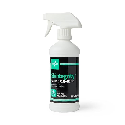 Medline Skintegrity Wound Cleanser (pack of 6), 16 ounce Spray Bottle, for wound cleaning, debridement, removing protein, pressure injuries, infected wounds, spray can be adjusted from mist to stream