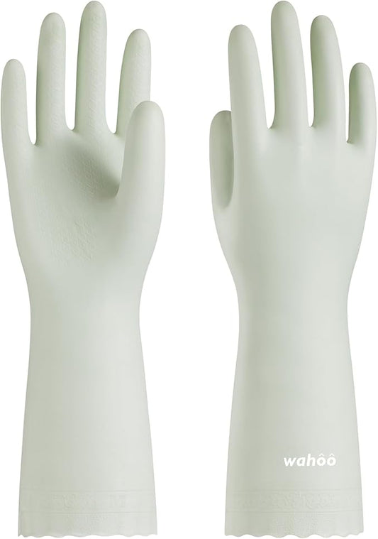 wahoo Skin-Friendly Cleaning Gloves, Reusable Dishwashing Gloves with Flocked Cotton Liner, Dishwashing, Kitchen, Canary Green, Large