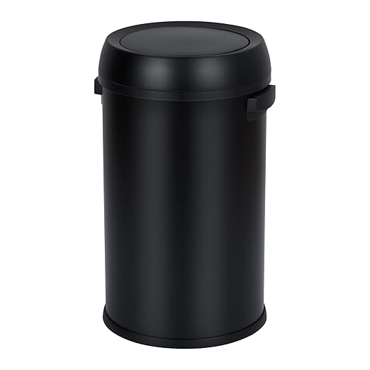 Garvee 17 Gallon/65 Liter Trash Can, Fingerprint-Proof Stainless Steel Swing Top Garbage Can, Heavy Duty Commercial Round Trash Bin with Swing Lid for Restaurant, Home, Office, Black