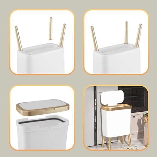 Procade 2Pack White Trash Can with Lid, Bathroom Trash Can with Gold Edge, Narrow Modern Garbage Can for Bedroom, Slim Plastic Trash Bin for Room,Kitchen, Living Room, Office,4 Gallon