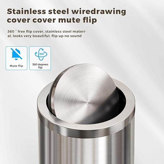 4.7 Gallon/18L Stainless Steel Bathroom Trash Can,Silver Garbage Bin with Swing Lid,Round,Elegant Waste Basket,for Toilet,Kitchen,Living Room,Hotel,Home (18L-Silver)