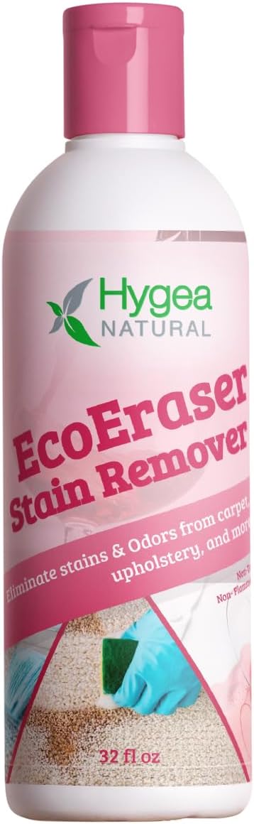 Hygea Natural EcoEraser Stain & Odor Remover - Liquid Formula for Carpet, Rugs, Upholstery, Fabrics - Deodorizing Pet Spot Cleaner (32 oz)