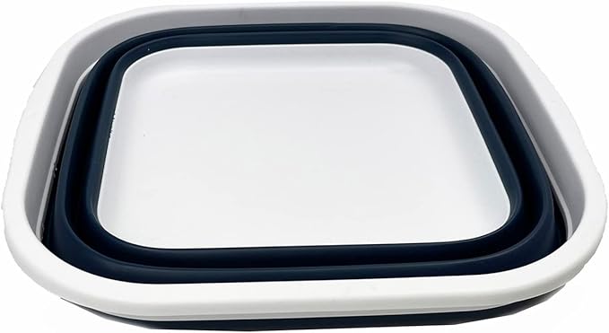 SAMMART 5.5L (1.4 Gallons) Collapsible Tub - Foldable Dish Tub - Portable Washing Basin - Space Saving Plastic Washtub (White/Indigo)