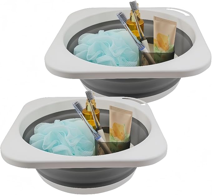 2 Pack Portable Folding Wash Basin, 1.4 Gallon Lightweight Collapsible Sink, Camping Dish Tub, RV, Travel, Space-Saving and Easy to Store (Grey, 2 Pack)