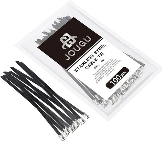 Metal Zip Ties Black 20 inch 304 Stainless Steel Epoxy Coated Locking Cable 220LB 500mm 100pcs Heavy Duty Exhaust Wrap Multi Purpose Binding for machinery, vehicles, farms, cables, pipes,Fence