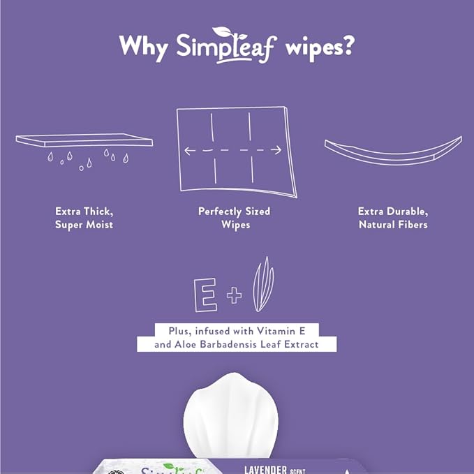 Simpleaf Flushable Wet Wipes Lavender | Plastic Free, Paraben & Alcohol Free | Hypoallergenic & Safe for Sensitive Skin | Soothing Aloe Formula | Adult Toilet Wipes (3 x 50 Counts Pack) 150 Counts