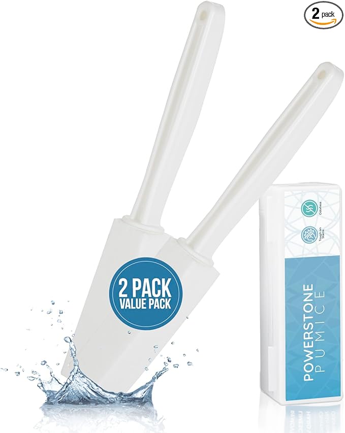 Powerstone Pumice Stone Toilet Bowl Cleaner with Extra Long Handle - 2 Pack | 3'' Longer Handle | Remove Hard Water Stains, Rings & Limescale from Toilets, Bathtubs, Sinks, Pools, BBQ