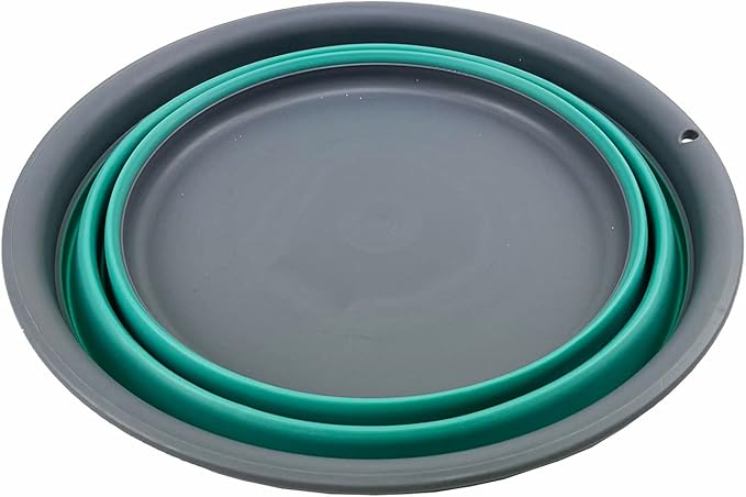 SAMMART 7.5L (1.98 Gallon) Collapsible Tub - Foldable Dish Tub - Portable Washing Basin - Space Saving Plastic Washtub (Grey/Turquoise Blue)