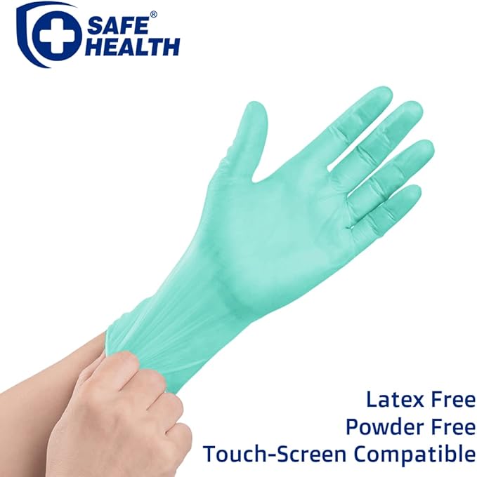 Safe Health Aloegenii HD Green Vinyl Disposable Gloves, Aloe Vera Coated, 5.5 mil, Case of 1000, Large, Latex Free, Powder Free, Cleaning, Food Service, Office, Janitorial