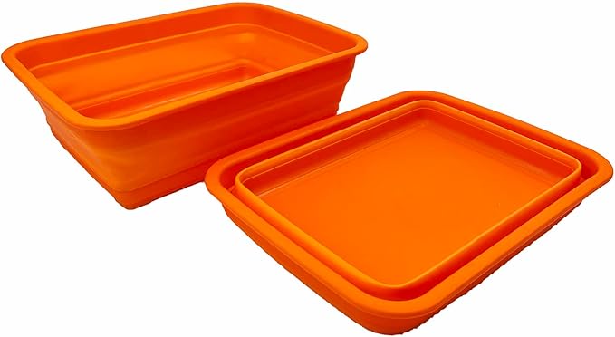 SAMMART 8L (2.1 Gallon) Set of 2 Collapsible Tub - Foldable Dish Tub - Portable Washing Basin - Space Saving Plastic Washtub (Orange)