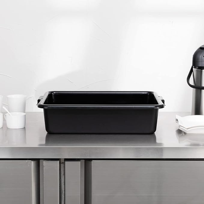Restaurantware TUB ONLY: RW Clean 21.25 Inch x 15.7 Inch Bus Tubs 12 Regular Bus Boxes - Lids Sold Separately With Handles Black Plastic Restaurant Tubs Heavy-Duty For Kitchen Organization