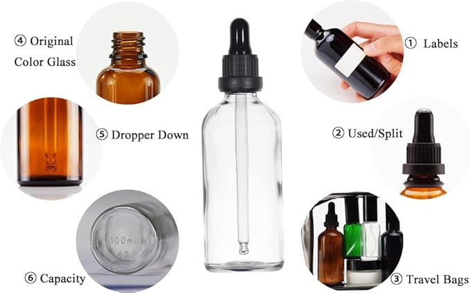 YIZHAO Clear Glass Dropper Bottle 4oz, Tincture Bottles with Glass Dropper, for Essential Oils, Aromatherapy, Cosmetic, Laboratory, Pharmacy, Liquids, Travel –9 Pcs