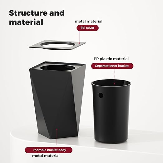 10L/2.6GAL Modern Open top Garbage can,Cream Bathroom tarsh can,Small Gold Wastebasket for Bathroom,Bedroom,Office,Living Room,Hotel (Black)