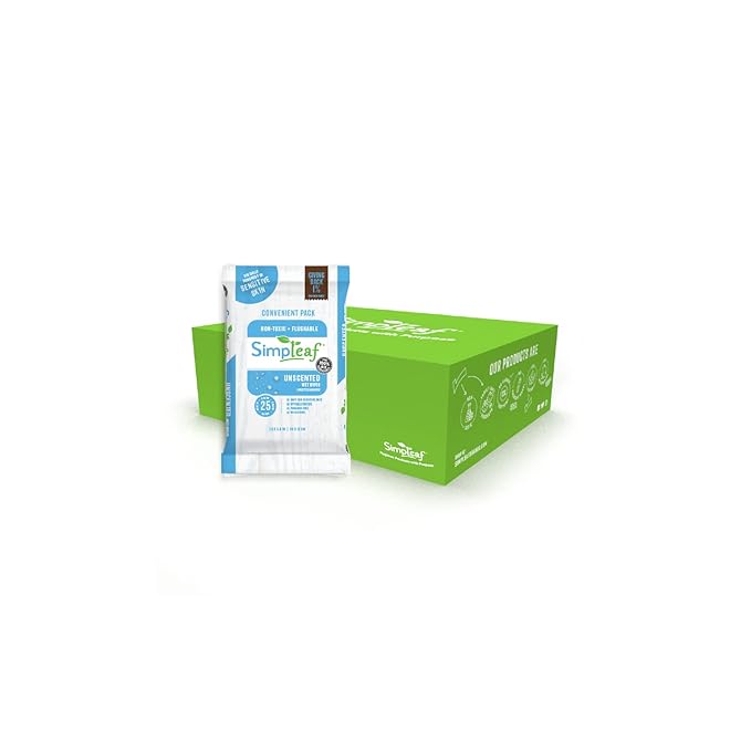 Simpleaf Flushable Wet Wipes Unscented | Plastic Free, Paraben & Alcohol Free | Hypoallergenic & Safe for Sensitive Skin | Soothing Aloe Formula | Adult Toilet Wipes (12 x 50 Counts Pack) 600 Counts