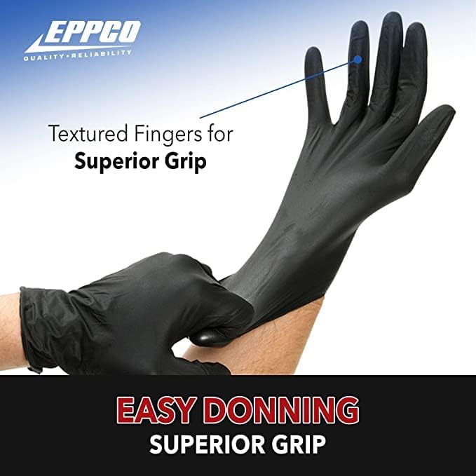 DENCO DISTRIBUTING, INC. Grease Bully Nitrile Gloves - 6MIL - Black - Powder & Latex Free - 1000 Count - 10 Boxes