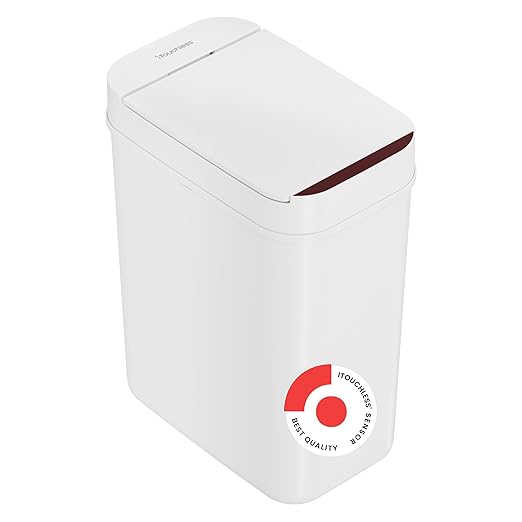 iTouchless 3 Gallon Bathroom Sensor Trash Can, 10 Liter Slim Touchless Automatic Small Garbage Bin with Lid, Narrow Smart Motion Control Commercial Waste Basket for Bedroom, Office, White